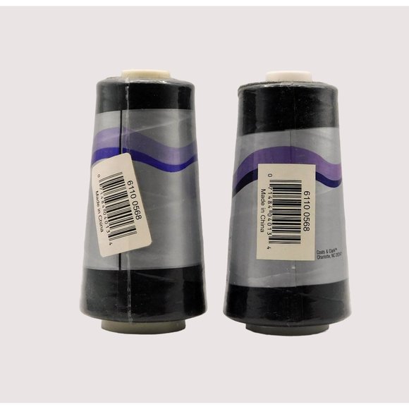 Coats and Clark Black Polyester Thread Set of 2 Cones 3000 Yds Overlock Machines - Picture 2 of 3